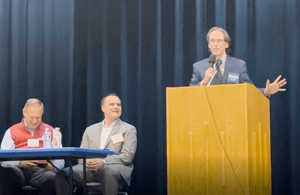 Jim giving speech at the 10th district convention